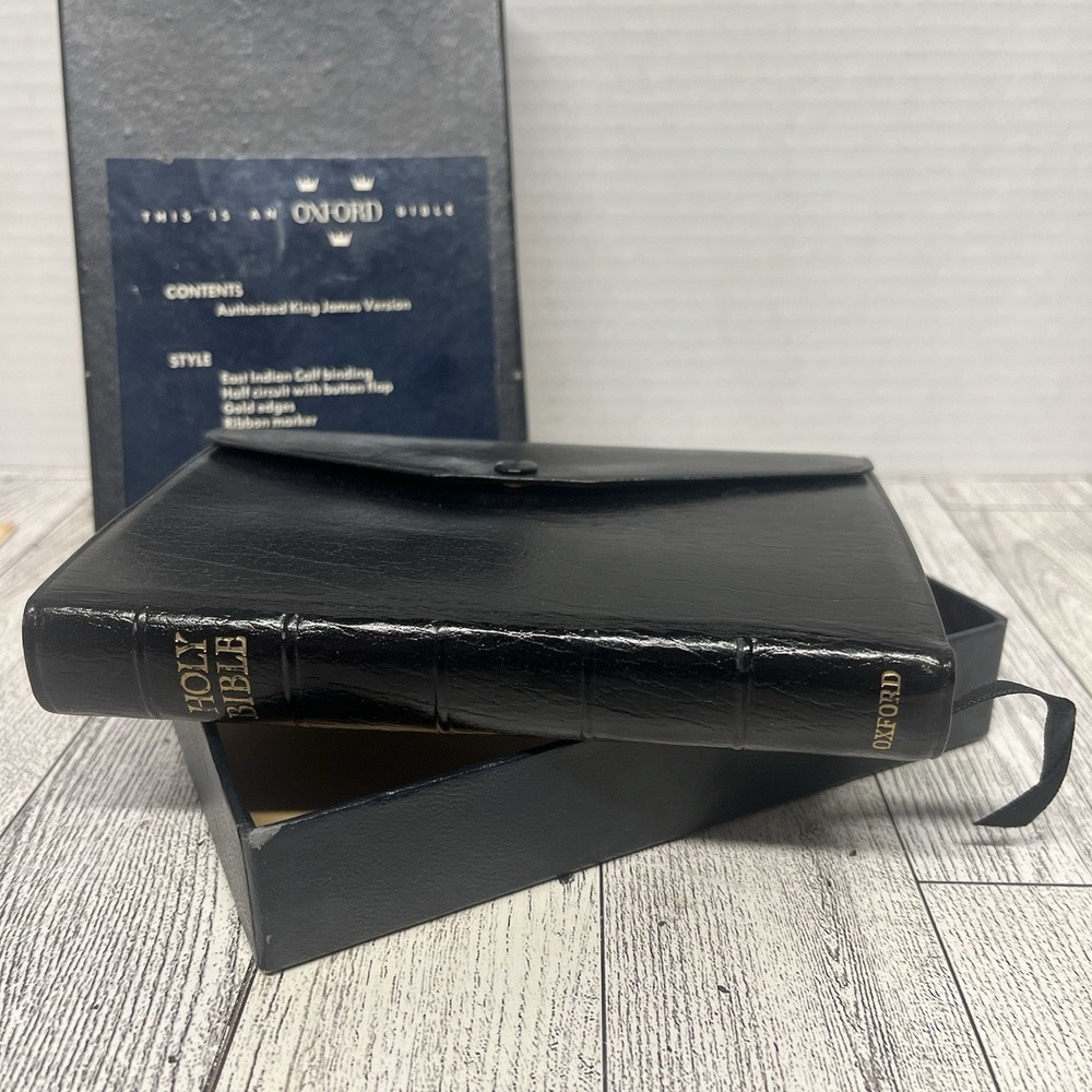 Vintage Oxford KJV Text Bible 01156x Button Flap Genuine East Indian Calf Boxedโ